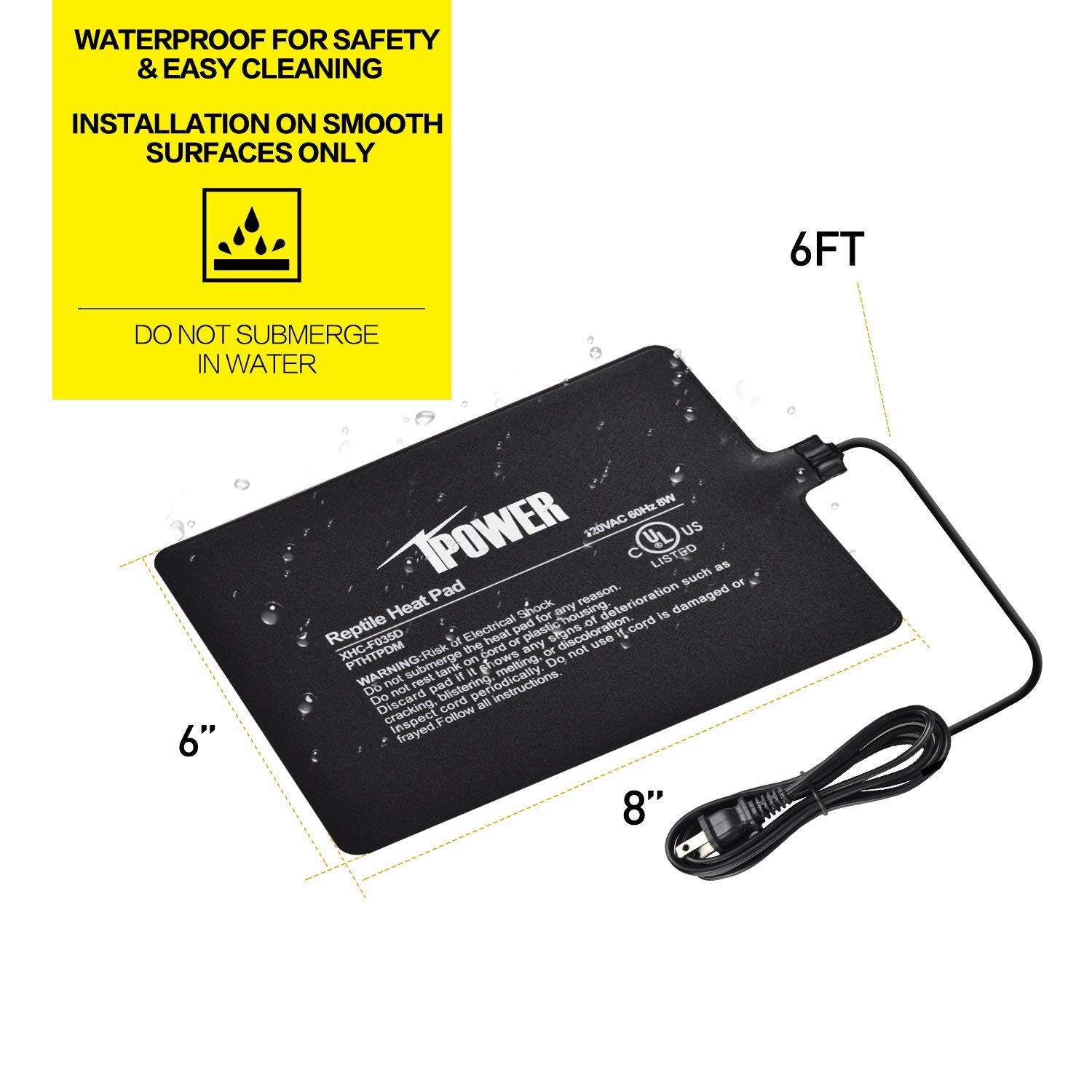 Ipower 6 By 8-Inch 8 Watt Reptile Heat Pad Under Tank Terrarium Warmer Heat Mat For Small Animals